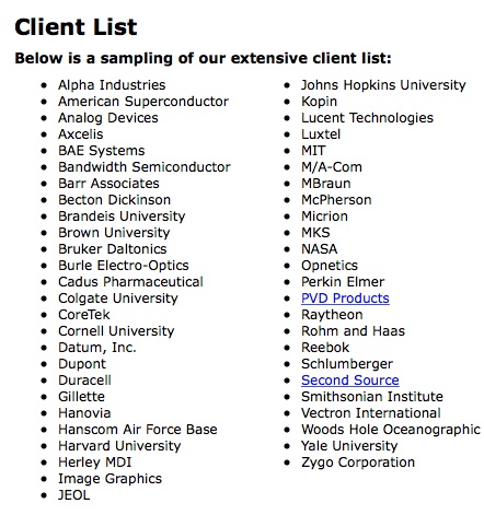 Referral list of vacuum chamber customers